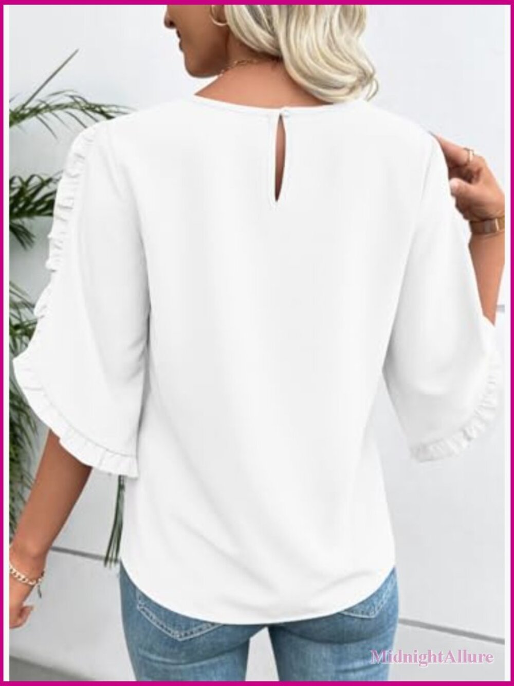 3/4 Ruffle Sleeve Blouse Business Casual Tops Summer - Picture 4 of 7